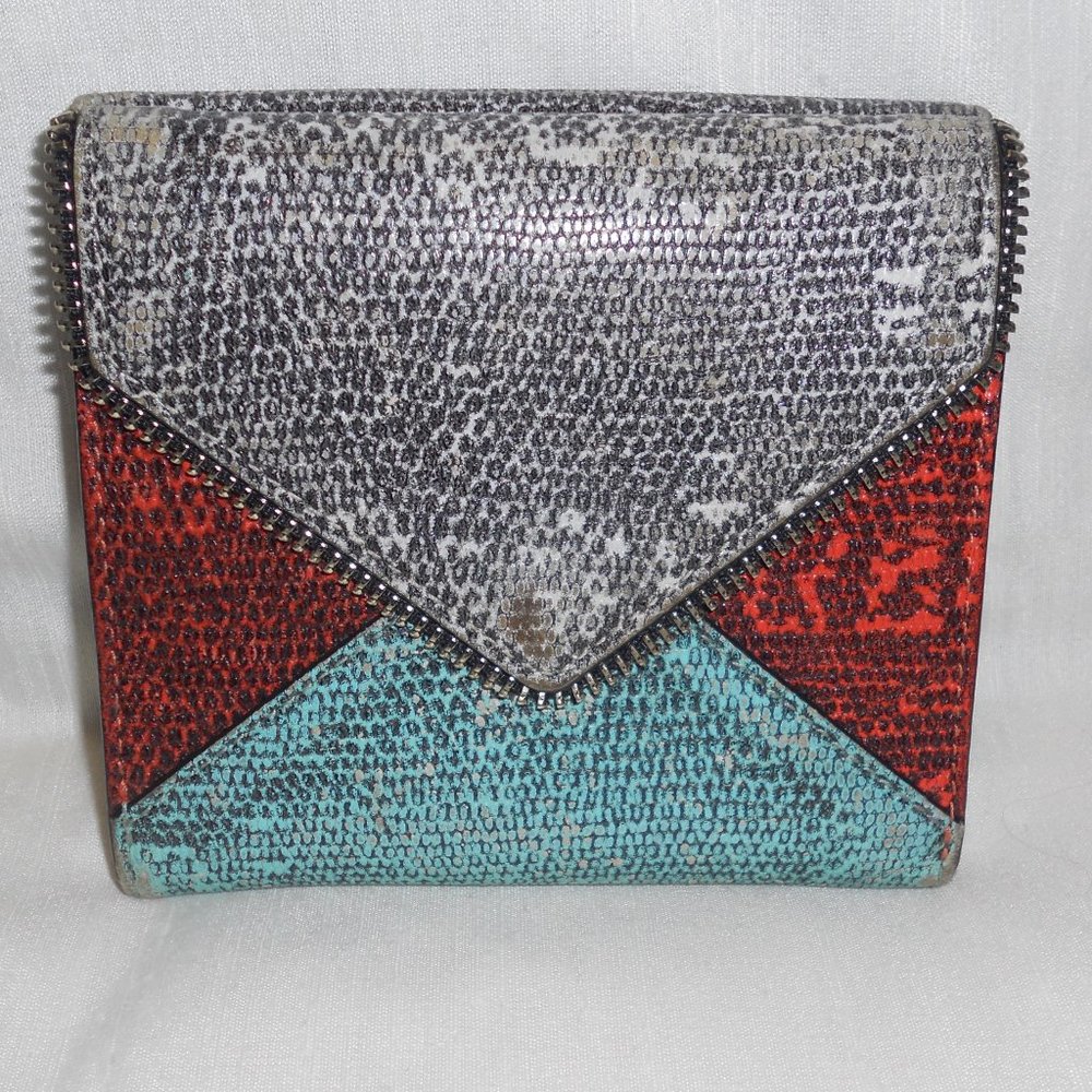 Rebecca Minkoff Leather Color Block Wallet Zipper Trim Small Wallet